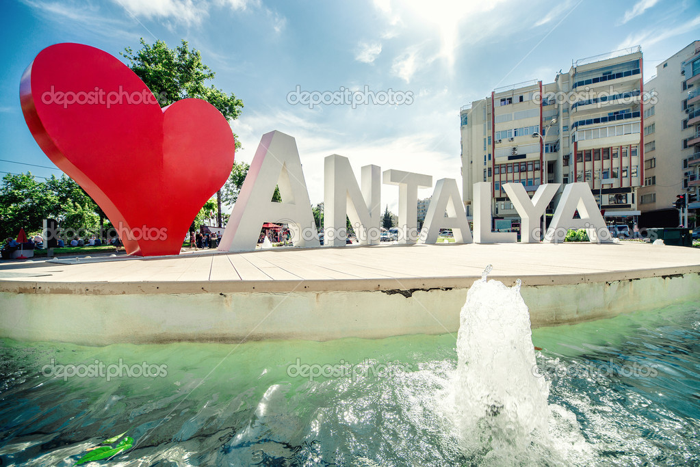 Love Antalya, famous fountain in the centre of Antalya, Turkey