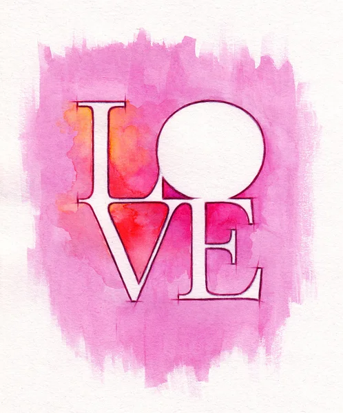 Word LOVE over abstract watercolor painting — Stock Photo, Image
