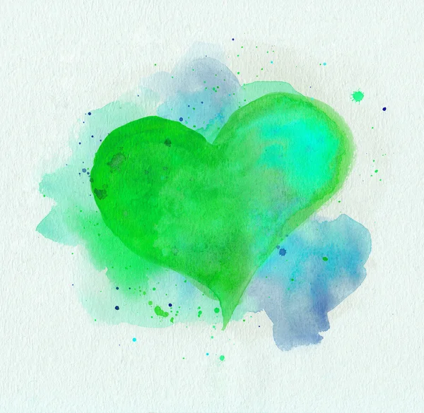 Corazón de acuarela. Colores verde y azul —  Fotos de Stock