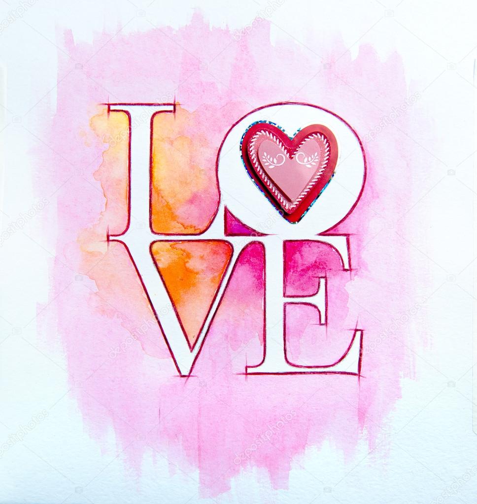 Word LOVE sur peinture abstraite l aquarelle et coeur Word LOVE sur peinture abstraite l aquarelle et coeur
