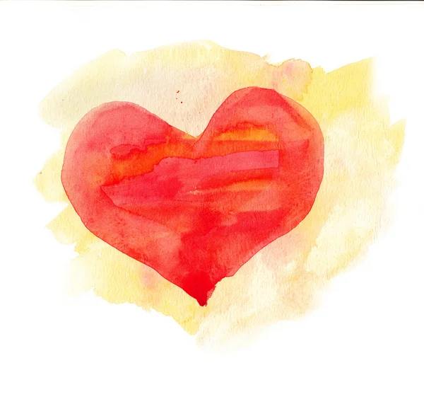 Watercolor heart. Red and yellow colors — Stock Photo, Image