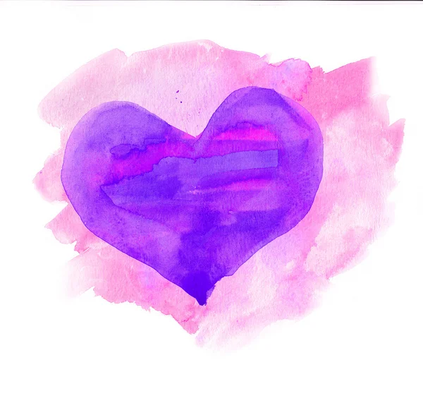水彩的心。蓝色和紫色的颜色 — 图库照片
