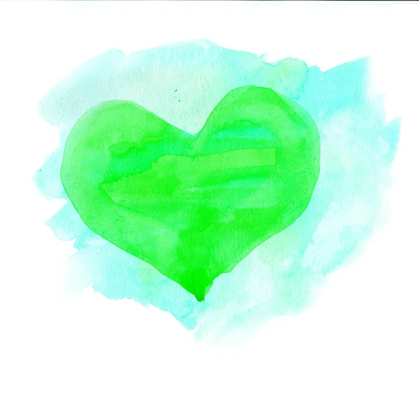 Coeur aquarelle. Couleurs vert et bleu — Photo