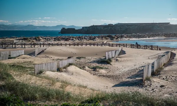 Breakwater in Tarifa beach. Andalusia, Spain — Stock Photo, Image