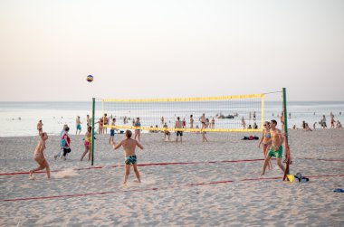 Group of friends playing volleyball clipart