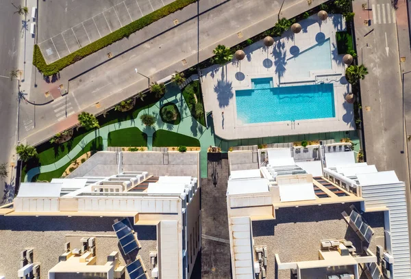 Aerial Drone Point View High Rise Residential Buildings Swimming Pool — Stock Photo, Image