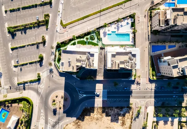 Ponto Vista Drone Aéreo Arranha Céus Edifícios Residenciais Distrito Mil — Fotografia de Stock