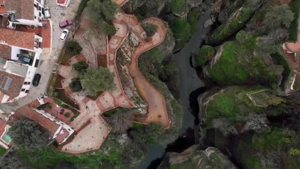 Drone Point View Beautiful Ronda Village Guadalevin River Divides Town — Vídeo de Stock