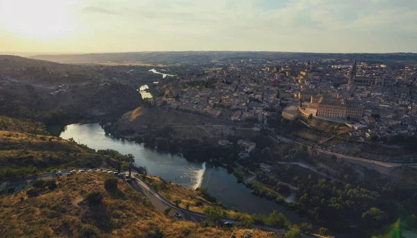 Воздушный Панорамный Дрон Точки Зрения Исторического Города Толедо Castilla Mancha — стоковое фото