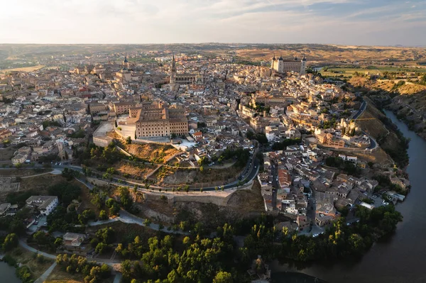 Aerial Panoramic Drone Point View Historical City Toledo Castilla Mancha — Stock Photo, Image