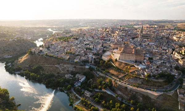 Воздушный Панорамный Дрон Точки Зрения Исторического Города Толедо Castilla Mancha — стоковое фото