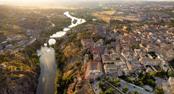 Aerial Panoramic Drone Point View Historical City Toledo Castilla Mancha — Stock Photo, Image