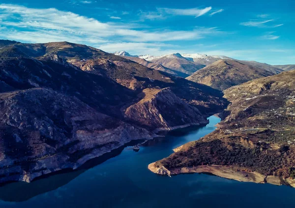 Aerial Drone Point View Image Rocky Snow Capped Sierra Nevada — Stock Photo, Image