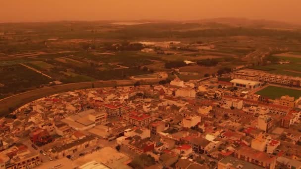 Point Vue Drone Paysage Panoramique Ville Espagnole Pendant Tempête Sable — Video