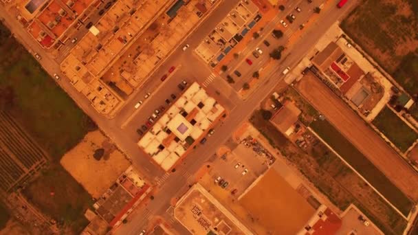 Drohnenblick Panoramische Landschaft Der Spanischen Stadt Während Des Calima Sandsturms — Stockvideo