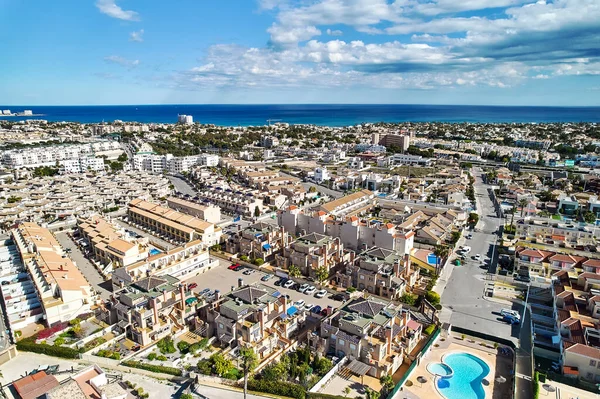 Residencial Distrito Townscape Telhados Cabo Roig Vista Aérea Costal Cidade — Fotografia de Stock