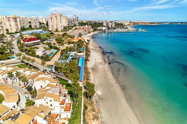 Drone Point View Aerial Shot Dehesa Campoamor Townscape Sandy Beach — Stock Photo, Image