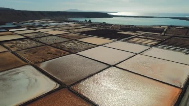 Drone Ponto Vista Tiro Aéreo Salinas Janubio Apartamentos Sal Lanzarote — Vídeo de Stock