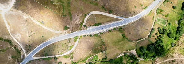 Directement Dessus Autoroute Vue Horizontale Aérienne Entourée Terres Prairies Campagne — Photo