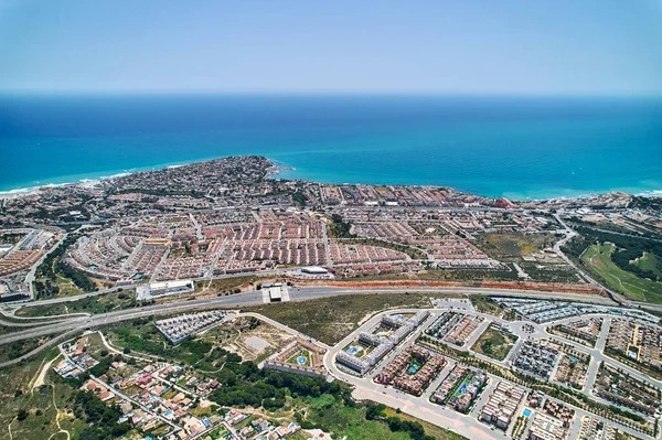 Aerial Panorama Skott Drönare Synvinkel Cabo Roig Townscape Kust Och — Stockfoto