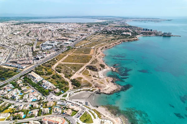 High Angle View Panoramic Aerial Shot Costa Blanca Seaside Turquoise — Stock Photo, Image