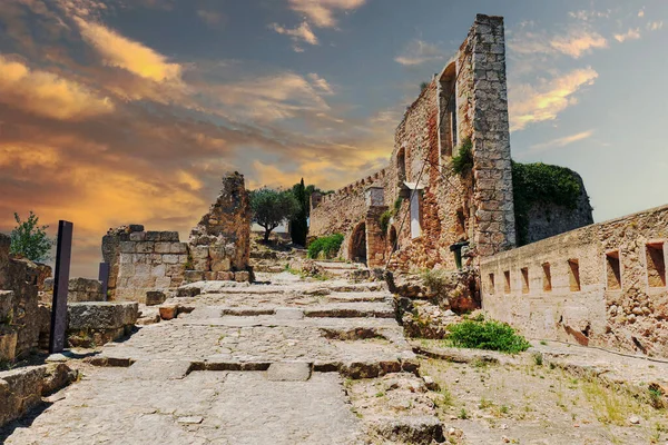 Вид Замок Хатива Разрушенные Укрепленные Стены Испанского Кастильо Хатива Время — стоковое фото