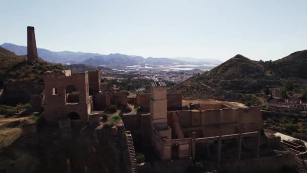 Aerial Shot Drone Point View Old Abandoned Buildings Mines Mazarrn — Vídeo de Stock