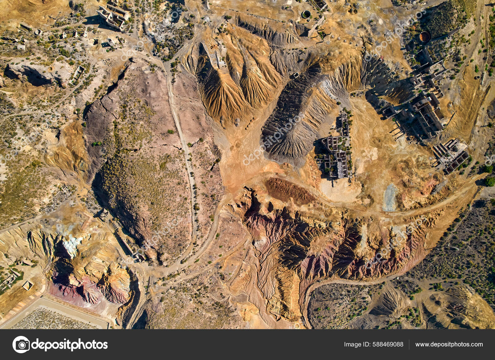 Panoramic Aerial Shot Drone Point View Old Abandoned Mines