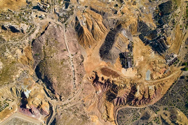 Panoramic Aerial Shot Drone Point View Old Abandoned Mines Mazarron — Stok fotoğraf