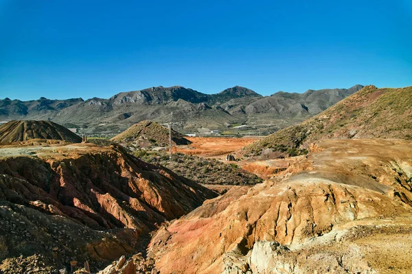 Panoramic Aerial Shot Drone Point View Old Abandoned Mines Mazarron — Foto de Stock