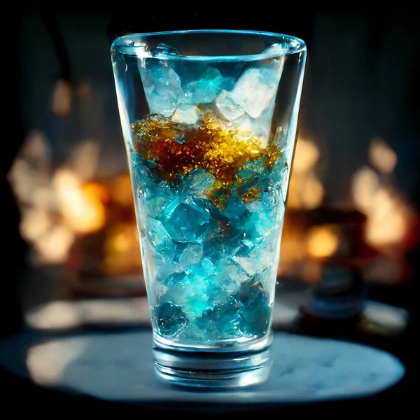 Abstract Picture Cocktail Ice Glass Bokeh Glowing Background — Photo