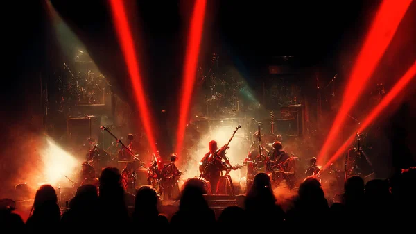 Rock concert background concept. Musical group make show in scene, red colors lights