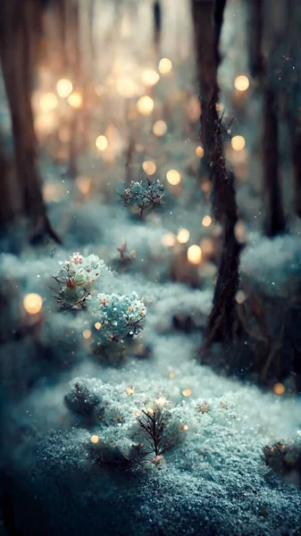 New Year Celebration Winter Holidays Abstract Background Concept Snowy Forest — 스톡 사진