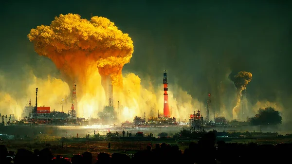 Smoke mushroom clouds after the plant explosion. Nuclear explosion, abstract background, weapon of mass destruction concept picture