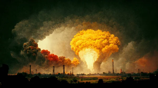 Smoke Mushroom Clouds Plant Explosion Nuclear Explosion Abstract Background Weapon — 图库照片