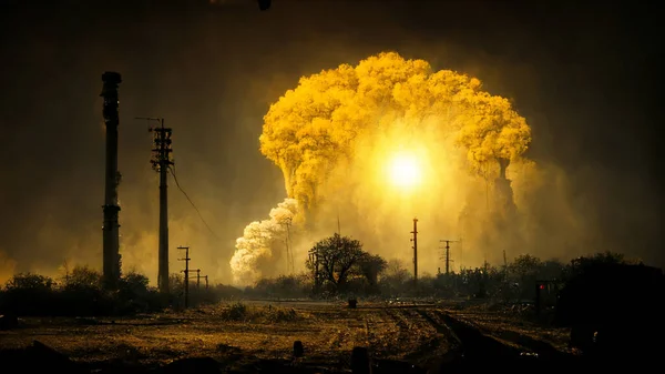Smoke mushroom clouds after the plant explosion. Nuclear explosion, abstract background, weapon of mass destruction concept picture