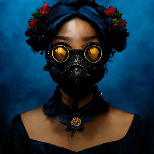 Beautiful African Woman Wear Protective Gas Mask Goggles Glasses Red — 图库照片