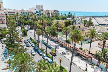 Aerial view Torrevieja city center, downtown with seafront view. Costa Blanca, Province of Alicante, Spain. Travel concept 