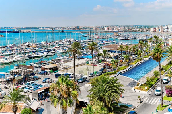 Aerial Shot Torrevieja Puerto Harbour View Scenic Palm Tree Lined — Fotografia de Stock