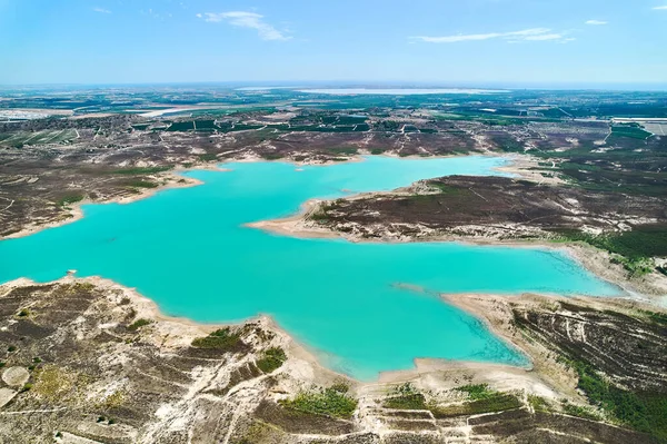 Drone Ponto Vista Embalse Pedrera Grande Lago Cor Turquesa Usado — Fotografia de Stock