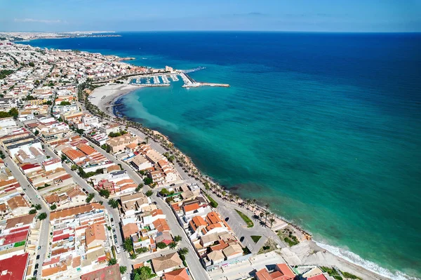 空中拍摄的屋顶房屋和地中海景观 Costa Blanca Pilar Horadada 西班牙 — 图库照片