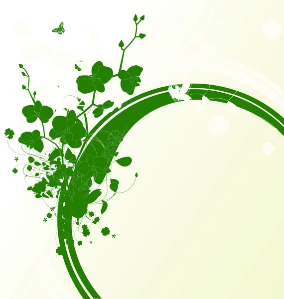 Green banner with orchids — Stockvector