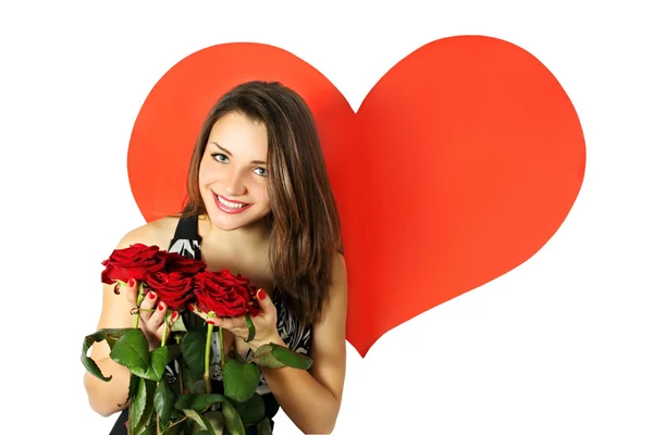 Beauty with a bouquet of roses — Stock Photo, Image
