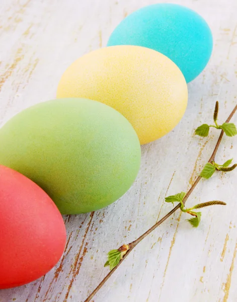 Easter eggs with birch branch — Stock Photo, Image