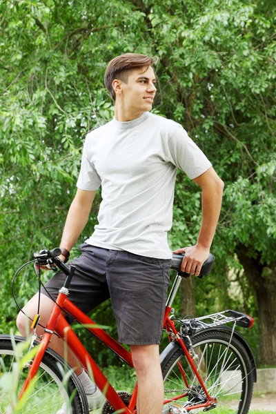 Bicyclist in a summer park — Stock Photo, Image