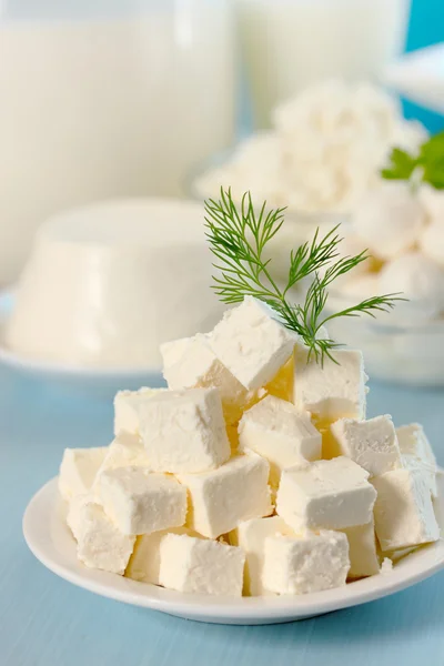 Feta cheese with dill — Stock Photo, Image