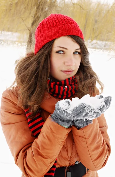 Pile of snow in the hands of — Stock Photo, Image