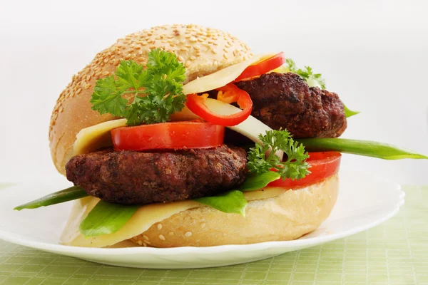 Hamburger  with  wild garlic — Stock Photo, Image