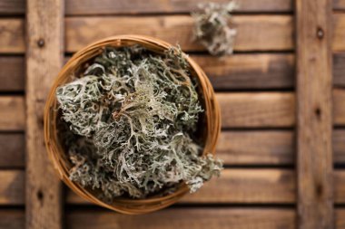 Kurumuş İzlanda yosunu, beyaz arka planda öksürük tedavisi