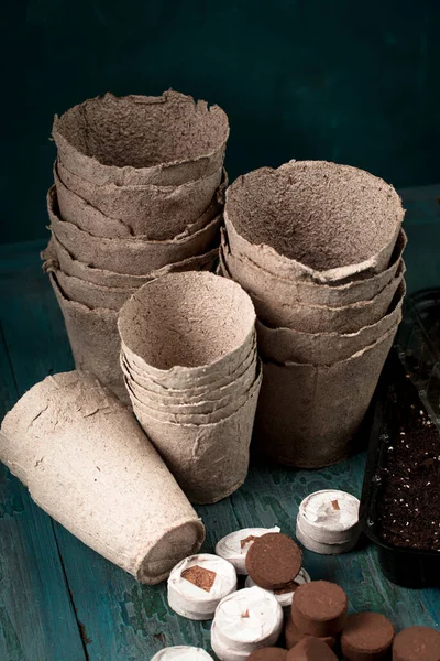 Turf Potten Turf Tabletten Voor Het Planten Van Zaden Tuin — Stockfoto